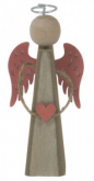 Dřevěná dekorace ANDĚL SE SRDÍČKEM 16,2cm - 1ks | Bílé křídla, Růžové křídla