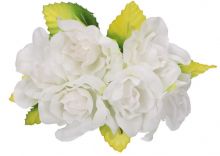 Dekorace Růžičky s lístky na drátku květ 35mm - 6ks - Bílé