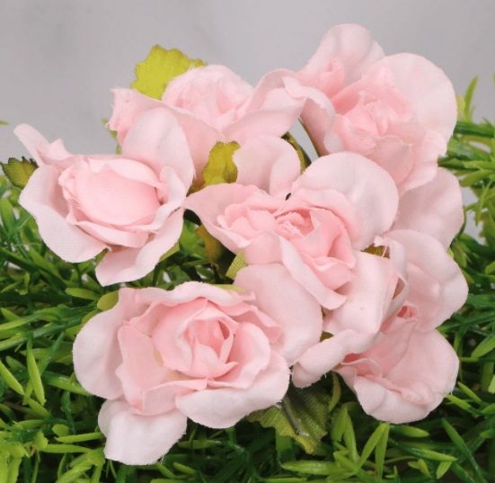 Dekorace Růžičky s lístky na drátku květ 35mm - 6ks - Růžové