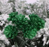 Dekorace umělá s glitry ŠIŠKY na drátku 2cm - 6ks - Zelené