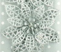Dekorace vánoční krajková RŮŽE 8cm - 1ks - Stříbrná