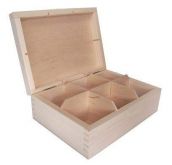 Dřevěná  krabička 6 přihrádek bez zapínání / na čaje a jiné drobnosti