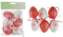 Velikonoční dekorace vajíčka na zavěšení Červené 6cm - 6ks
