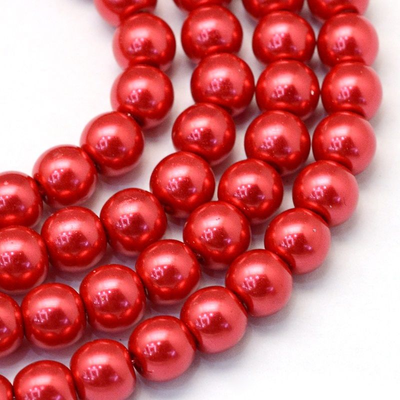 Skleněné voskované perly Ø4mm - 72ks - Červená jahoda