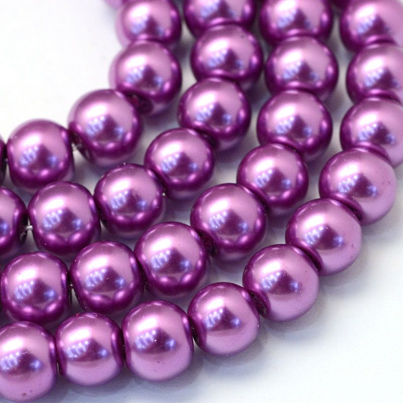 Skleněné voskované perly Ø6mm - 36ks / na výrobu módních doplňků, náramků, na ruční tvoření. - Fialové
