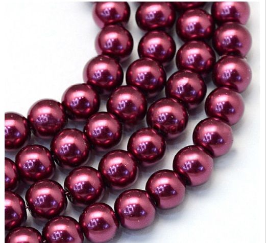 Skleněné voskované perly Ø6mm - 36ks / na výrobu módních doplňků, náramků, na ruční tvoření. - Vínová