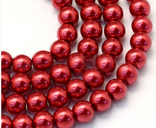Skleněné voskované perly Ø6mm - 36ks / na výrobu módních doplňků, náramků, na ruční tvoření. - Ohnivá červená