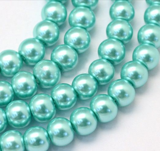 Skleněné voskované perly Ø6mm - 36ks / na výrobu módních doplňků, náramků, na ruční tvoření. - Tyrkysová