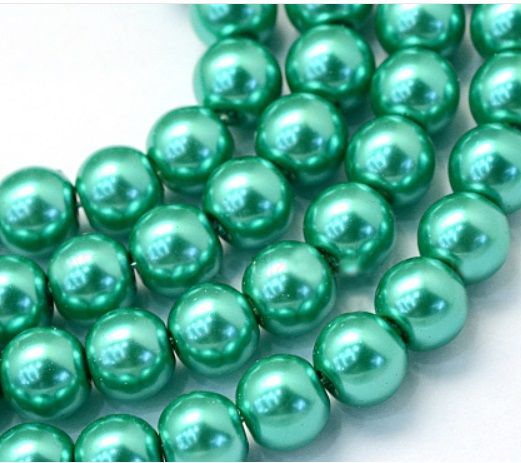 Skleněné voskované perly Ø6mm - 36ks / na výrobu módních doplňků, náramků, na ruční tvoření. - Mořská.zelená