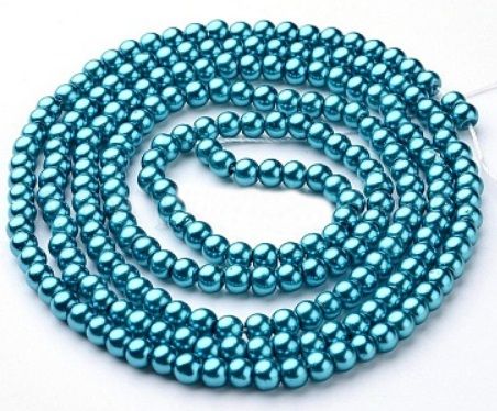 Skleněné voskované perly Ø6mm - 36ks / na výrobu módních doplňků, náramků, na ruční tvoření. - Modrozelená