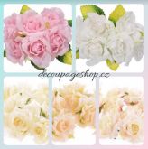 Dekorace Růžičky s lístky na drátku květ 35mm - 6ks | Bílé, Krémové, Růžové