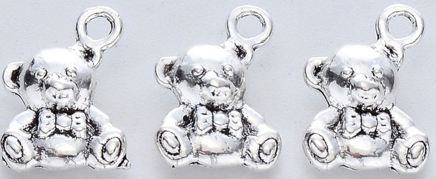 Bižuterní dekorace Medvídek barva antik stříbrná 14,5x10x5mm - 1ks