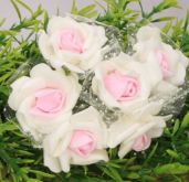 Růžičky na drátku pěnové s tylovým závojem 35mm - 6 růžiček - Sytá růžová