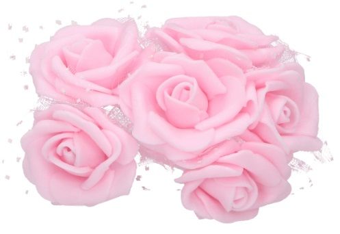 Růžičky na drátku pěnové s tylovým závojem 35mm - 6 růžiček - Sv.růžová