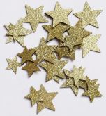 Dřevěný výsek Hvězdy s glitry mix velikostí - 24ks | Stříbrné, Zlaté