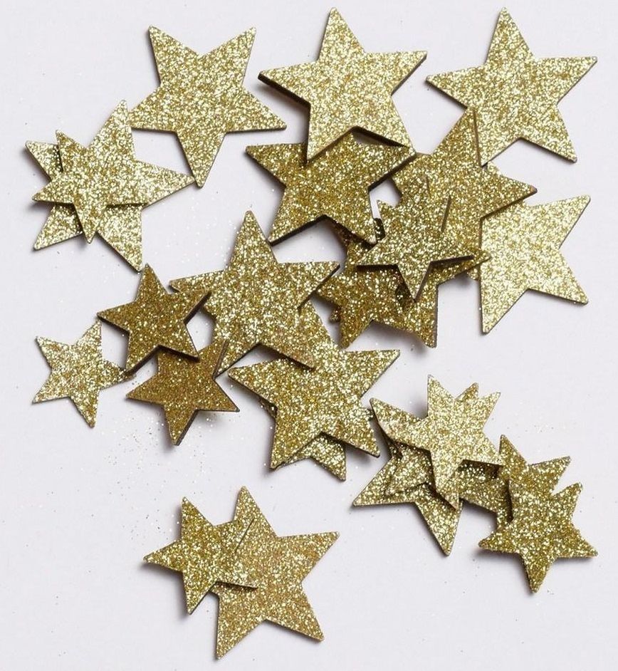 Dřevěný výsek Hvězdy s glitry mix velikostí - 24ks - Zlaté