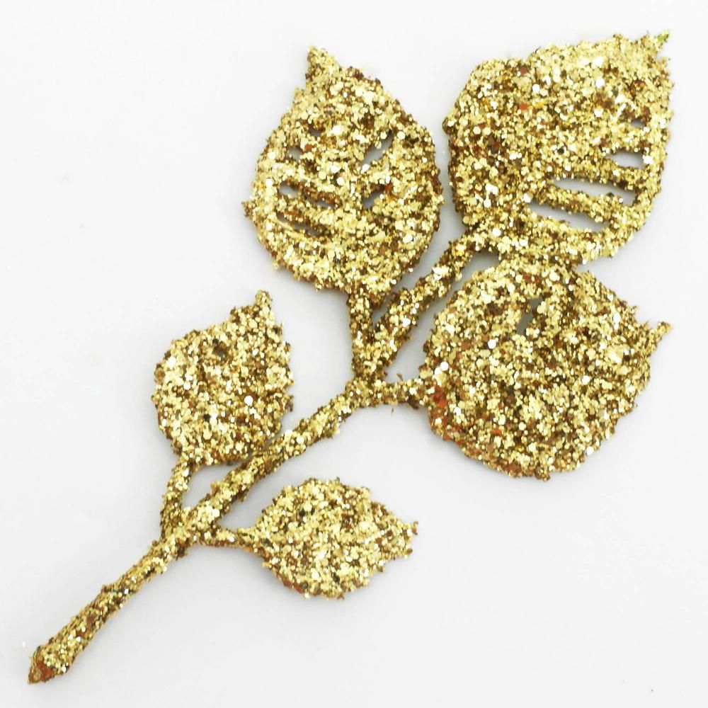 Dekorace umělá glitrová zlatá Větvička 13cm - 1ks