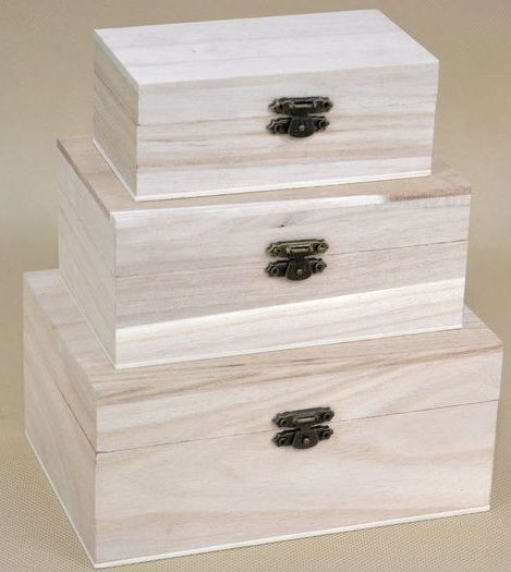Sada dřevěných krabiček s kováním - 3ks