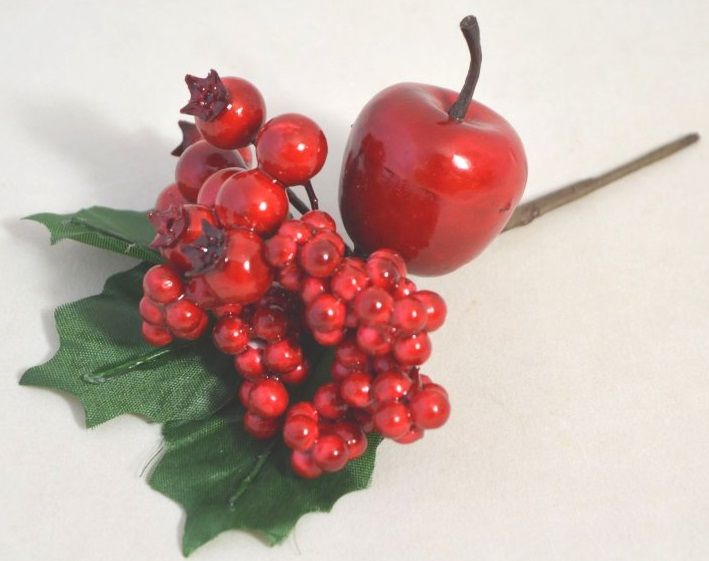 Dekorace umělá přízdoba červené bobule s Jablíčkem 20cm - 1ks