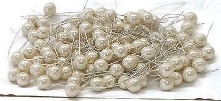 Dekorace přízdoba BOBULE na drátku -10 bobulí - smetanové perleťové