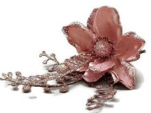 Dekorace umělá přízdoba s květem Magnolie s glitry 23cm - 1ks | Krémová, Růžová