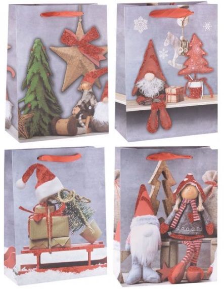 Dárková taška vánoční zdobená glitry 23,7x17,5x8,5 cm - 1ks
