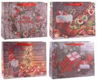 Dárková taška vánoční zdobená glitry 25x32x11 cm - 1ks | Bota, Hvězda, Skřítek, Věneček