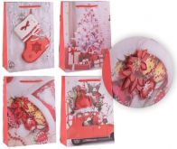Dárková taška 3D efekt vánoční zdobená glitry 23,7x17,5x8,5 cm - 1ks | Auto, Ponožka, Stromeček, Vánoční ozdoby