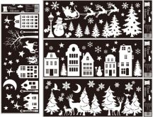Adhezní vánoční (okenní) fólie bílé Domečky 210x600mm | Domečky a měsíc, Stromečky a jeleni