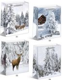 Dárková vánoční taška LUX s glitry 26x32x10cm - 1ks | Chaloupka, Dva jeleni, Jeden jelen, Stromečky