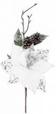 Dekorace umělá větvička s glitry Vánoční růže 34cm - 1ks