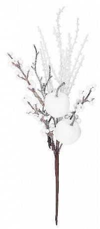 Dekorace umělá větvička s glitry Jablíčka 32cm - 1ks - Sněhová