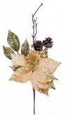 Dekorace umělá větvička s glitry Vánoční růže 34cm - 1ks | Sněhová, Zlatá