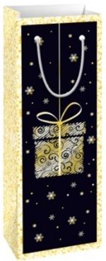 Taška Vánoční Lux papírová s glitry na víno 12x33x10cm - Dárek