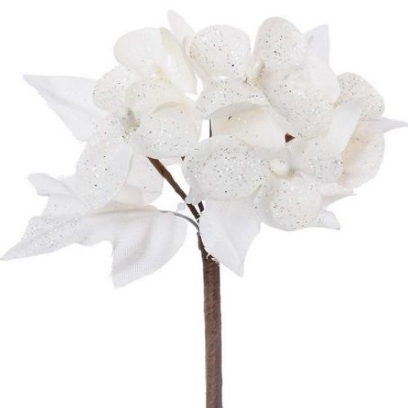 Vánoční květ s glitry Hortenzie 11cm - 1ks