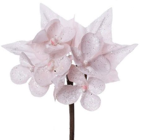 Vánoční květ s glitry Hortenzie 11cm - 1ks - Růžová