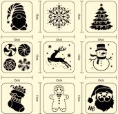 Šablona plastová 15x15cm - 1ks | Jelen, Perníček, Santa, Skřítek, Sněhulák, Stromeček, Vánoční ozdoby, Vánoční ponožka, Vločka