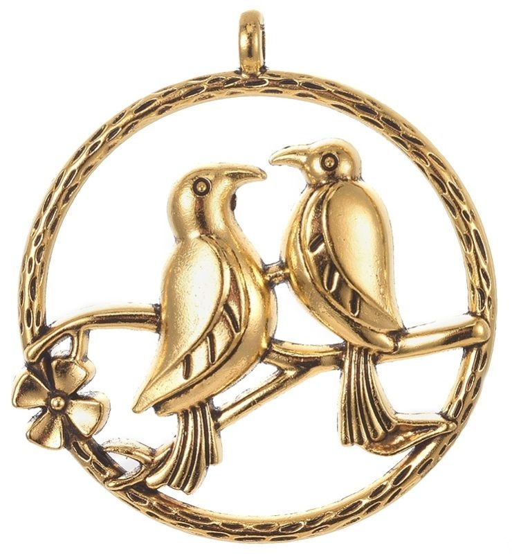 Přívěsek kov Ptáčci barva antik zlatá 56x52x5,5mm - 1ks