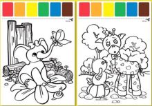 Kreativní omalovánka s barvičkami A4 - 2ks | Motýl a šnek, Velikonoce, Žirafa a slon