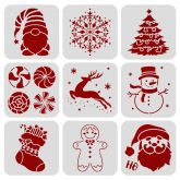 Šablona plastová 15x15cm - 1ks | Jelen, Perníček, Santa, Skřítek, Sněhulák, Stromeček, Vánoční ozdoby, Vánoční ponožka, Vločka