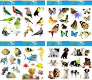 Samolepky Zvířátka 26x36cm - 2archy | Kočky a pejsci, Motýli, Ptáčci, Rybičky