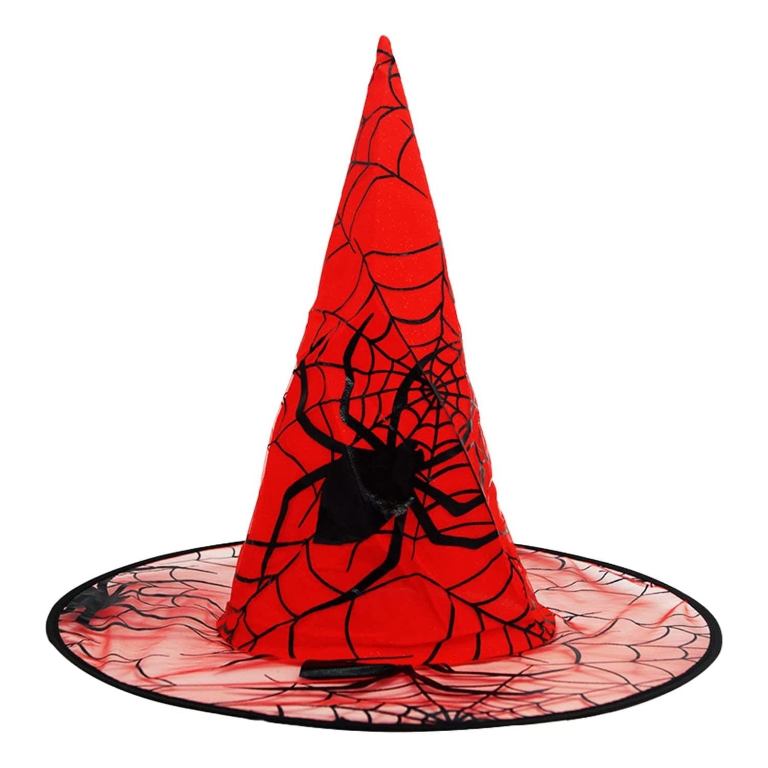 Čarodějnický klobouk s pavučinkou a pavouky ø 37cm - 1ks - Červený