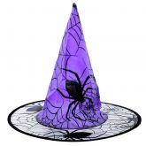 Čarodějnický klobouk s pavučinkou a pavouky ø 37cm - 1ks - Modrý