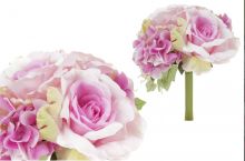 Dekorace umělá KYTICE hortenzie růže 28cm | Lila, Růžová, Smetanová