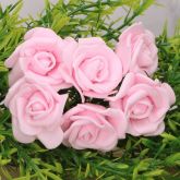 Růžičky na drátku pěnové s tylovým závojem 35mm - 6 růžiček - Sv.růžová