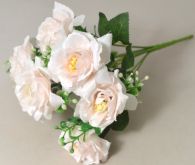 Dekorace umělá kytice Růží 7 květů barva krémová - 31cm