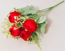 Dekorace umělá kytice Pivoňky 5 květů barva červená - 32cm