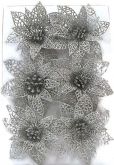 Dekorace s glitry VÁNOČNÍ RŮŽE krajka 10cm - 1květ - stříbrná