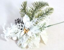Dekorace umělá větvička s bílou Vánoční růži a glitry 31cm - 1ks