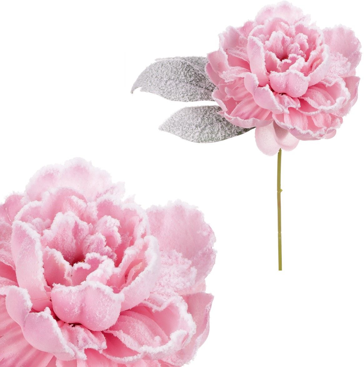 Dekorace umělý květ ojíněné Pivoňky růžová 33cm - 1ks